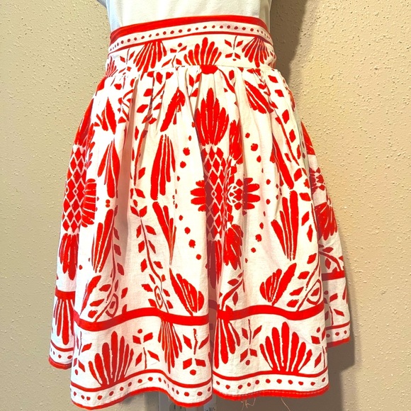 Haute Hippie Dresses & Skirts - Sz S Haute Hippie Red and White Linen Blend Mexican Mini Skirt